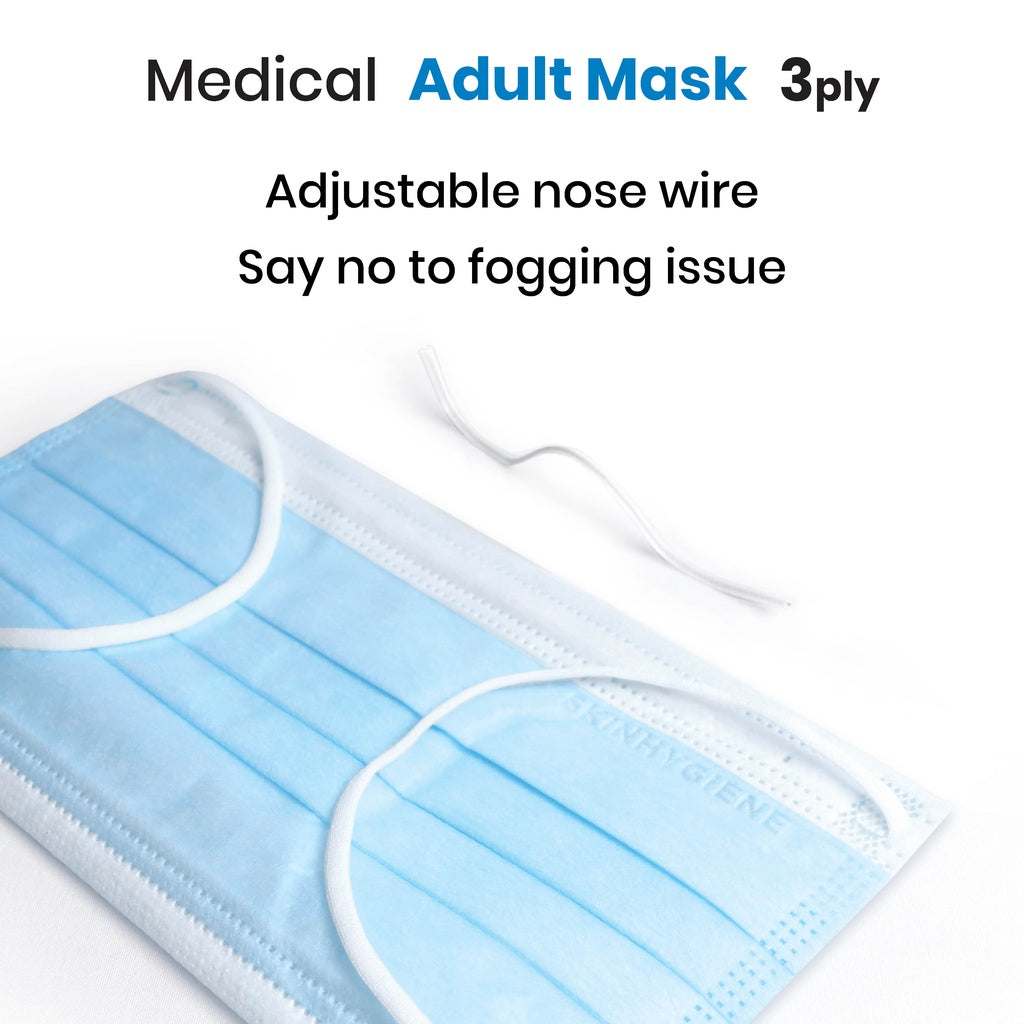 (Upgrade Version) Skin Hygiene 3ply Medical Mask - Blue, Black & White